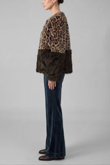 Leopard Print Color Block Faux Fur Jacket