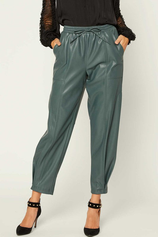 Dark Teal PU Leather Pants