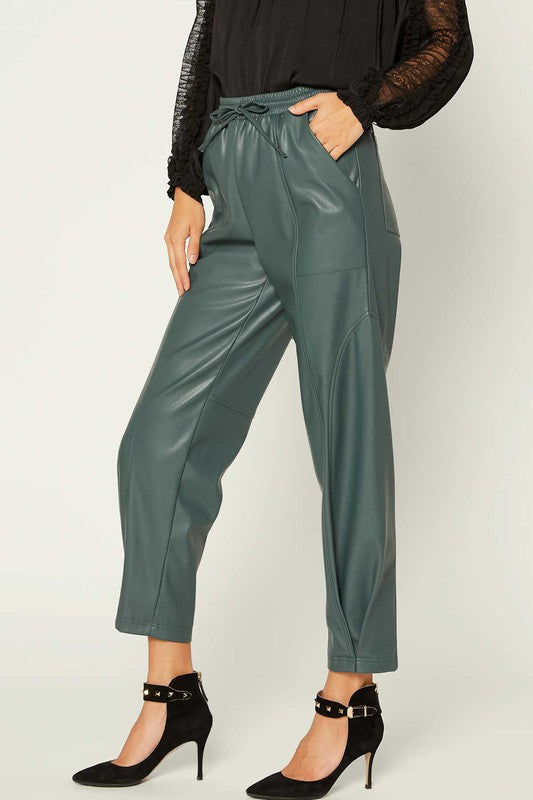 Dark Teal PU Leather Pants