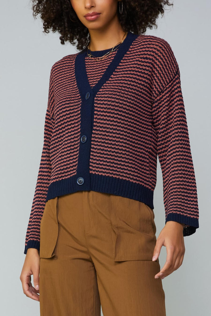 Stripe Cardigan & Sleeveless Sweater Set
