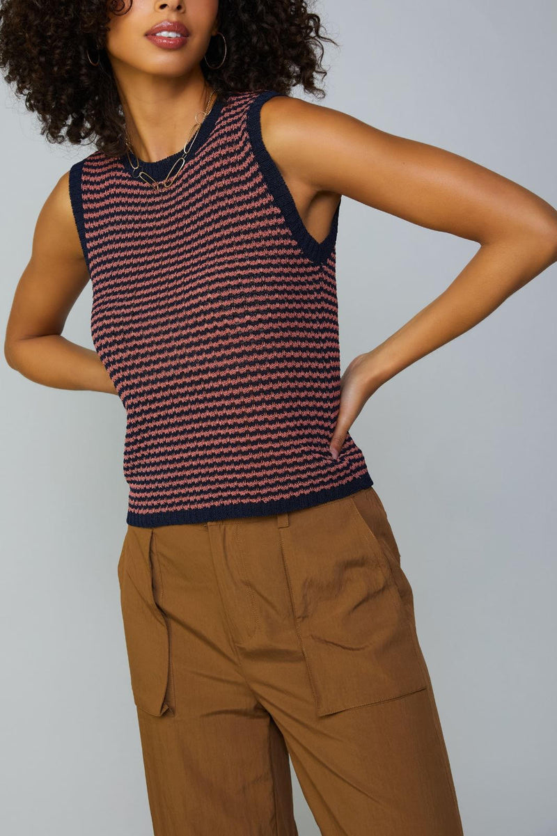 Stripe Cardigan & Sleeveless Sweater Set