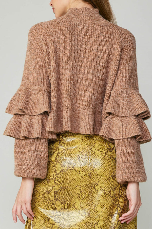 Long Sleeve Mock Neck Sweater (Blue, Latte)