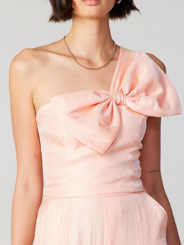 Apricot Big Ribbon One Shoulder Top