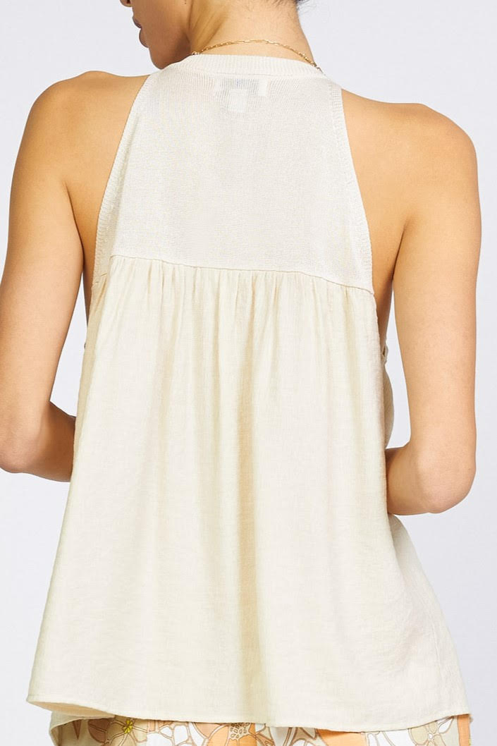 Halter Crochet Contrast Blouse (Black or Linen)