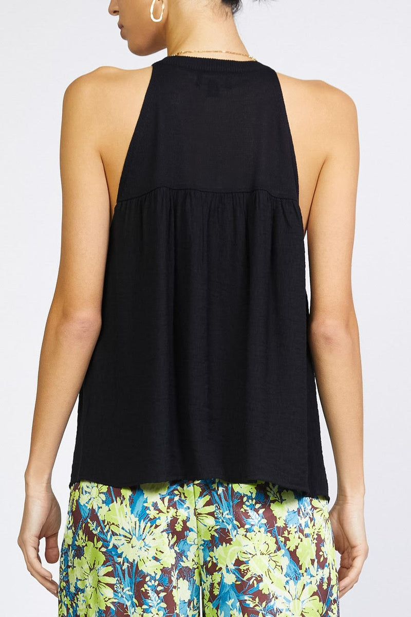 Halter Crochet Contrast Blouse (Black or Linen)