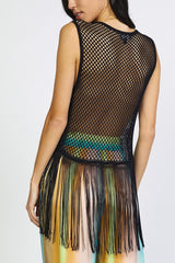 Black Crochet Fringe Tank Top