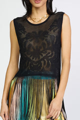 Black Crochet Fringe Tank Top