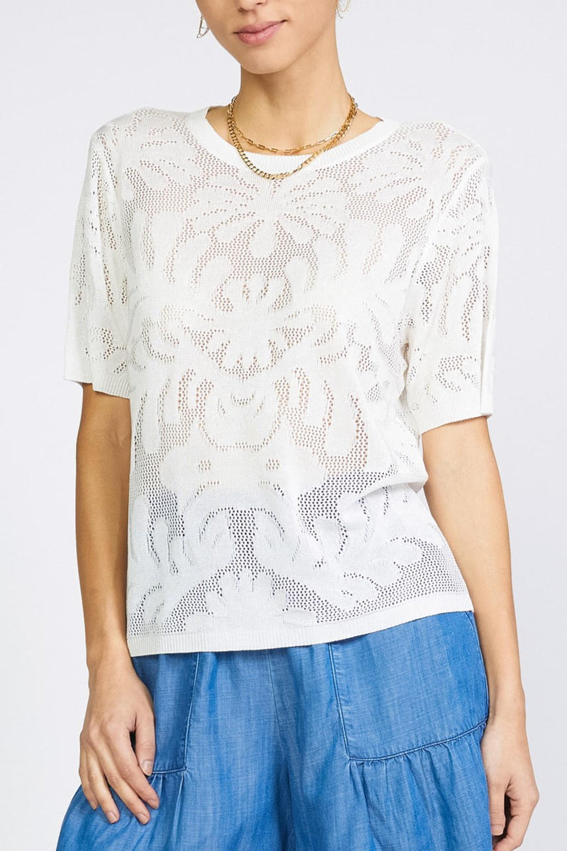 Crew Neck Crochet Top (Navy or White)