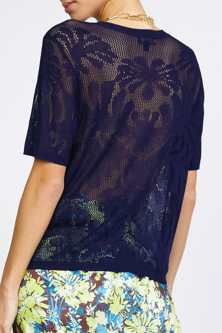 Crew Neck Crochet Top (Navy or White)