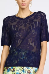 Crew Neck Crochet Top (Navy or White)
