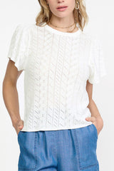 Flutter Sleeve Crew Knit Sweater