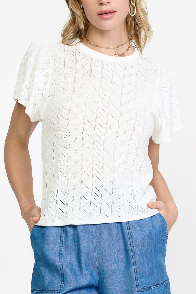 Flutter Sleeve Crew Knit Sweater