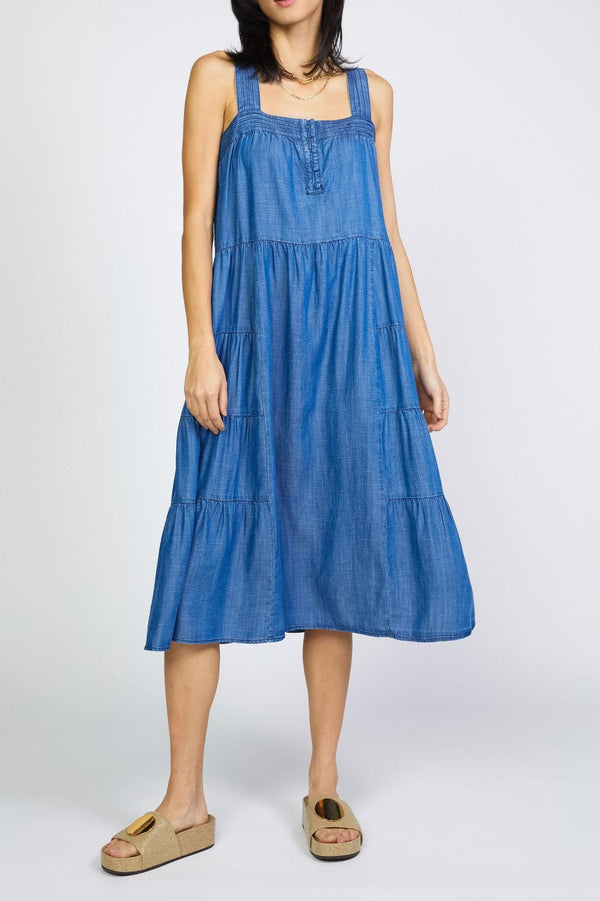 Chambray Squared Neck Midi Dress