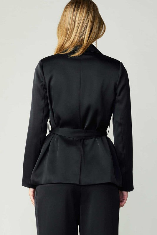 One Button Belted Jacket (Black, Fuchsia)