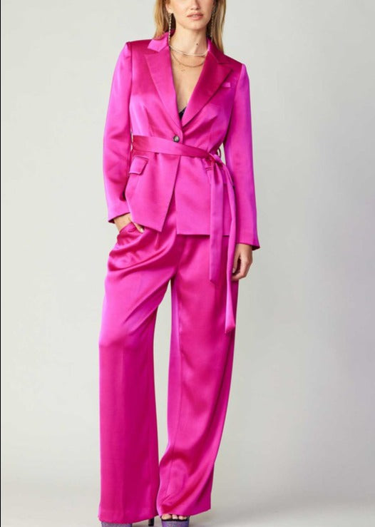One Button Belted Jacket (Black, Fuchsia)