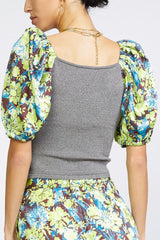 Contrast Sleeve Wrap Top