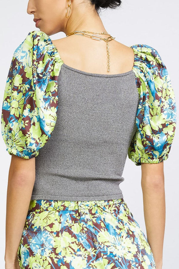 Contrast Sleeve Wrap Top