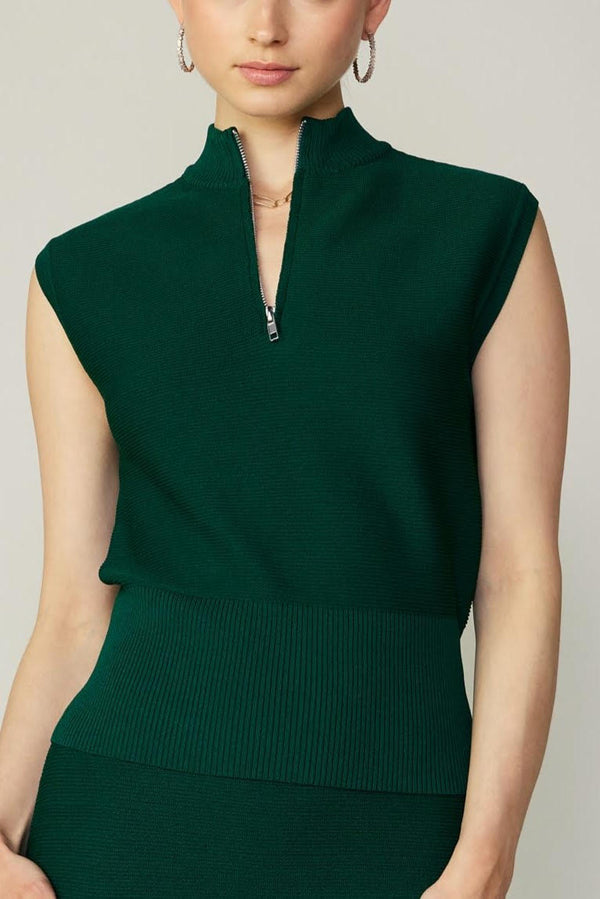 Half Zip Drop Shoulder Sweater (Green, Grey)