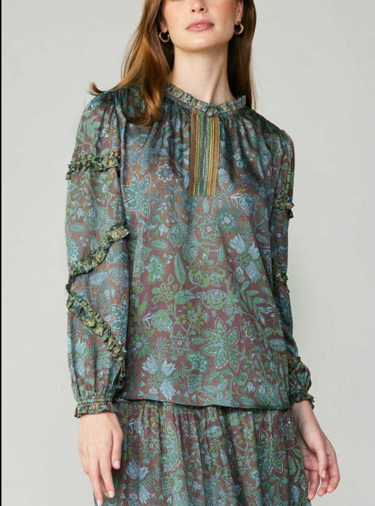 Paisley Print Ruffle Detail Blouse