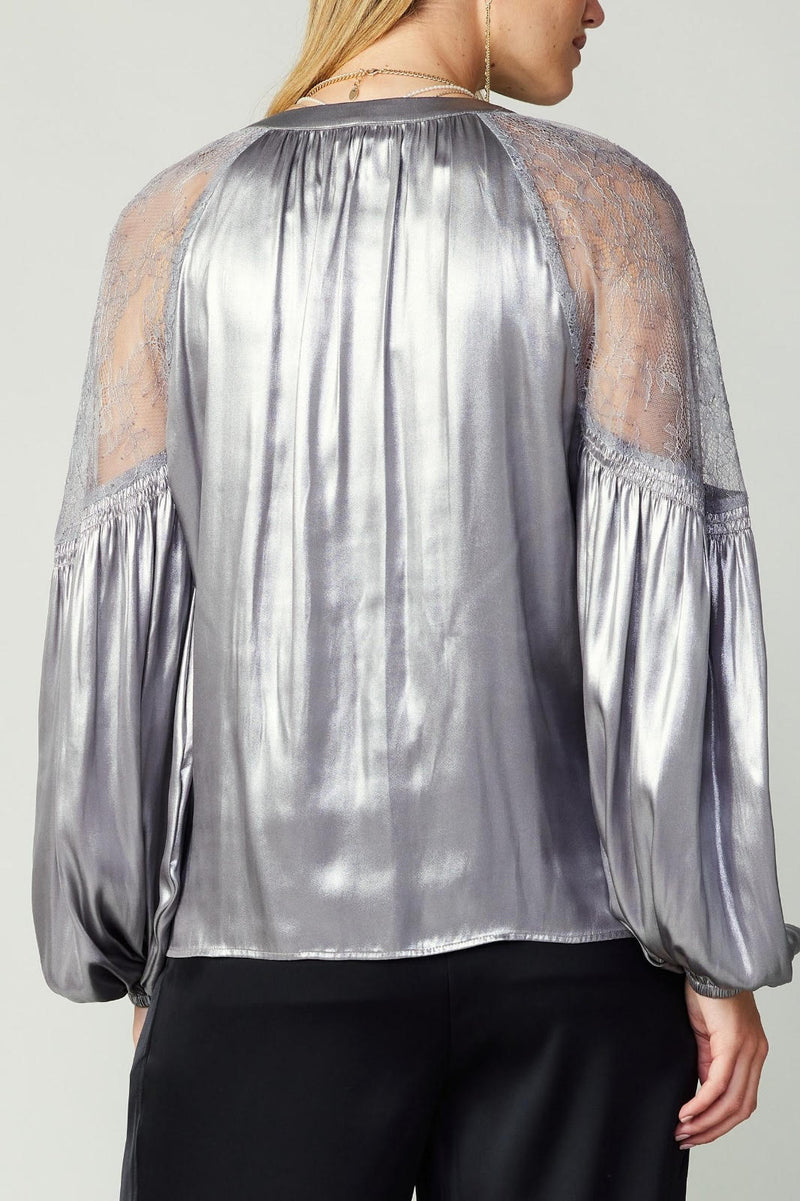 Silver Split Neck Blouse