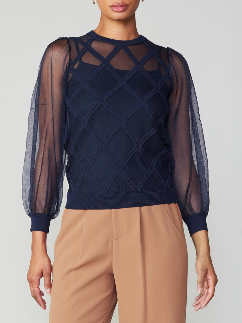 Grid Pattern Sweater With Cami (Black, Navy)