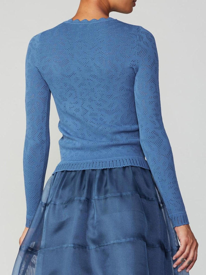 Scalloped Neck Textural Knit Sweater