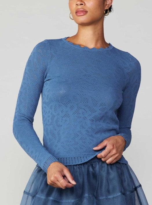 Scalloped Neck Textural Knit Sweater