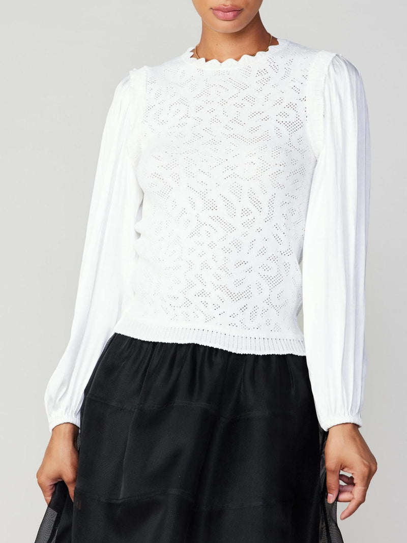Woven Sleeve Scallop Neck Knit (2 Color Ways)
