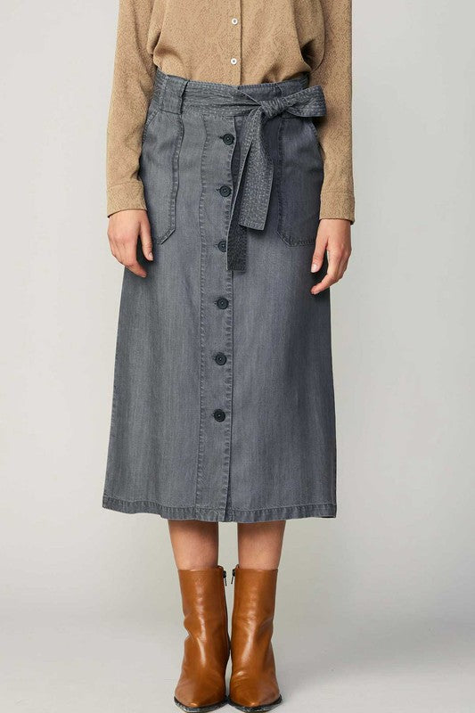 Black Washed Button Down Skirt