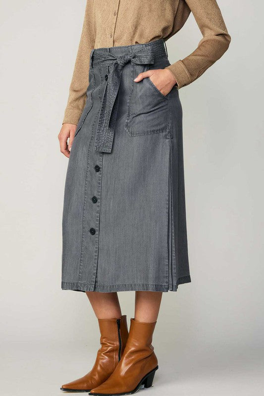 Black Washed Button Down Skirt