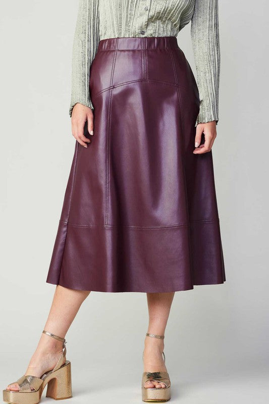 Burgundy Pu Midi Skirt