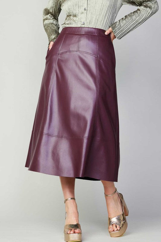 Burgundy Pu Midi Skirt