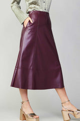 Burgundy Pu Midi Skirt