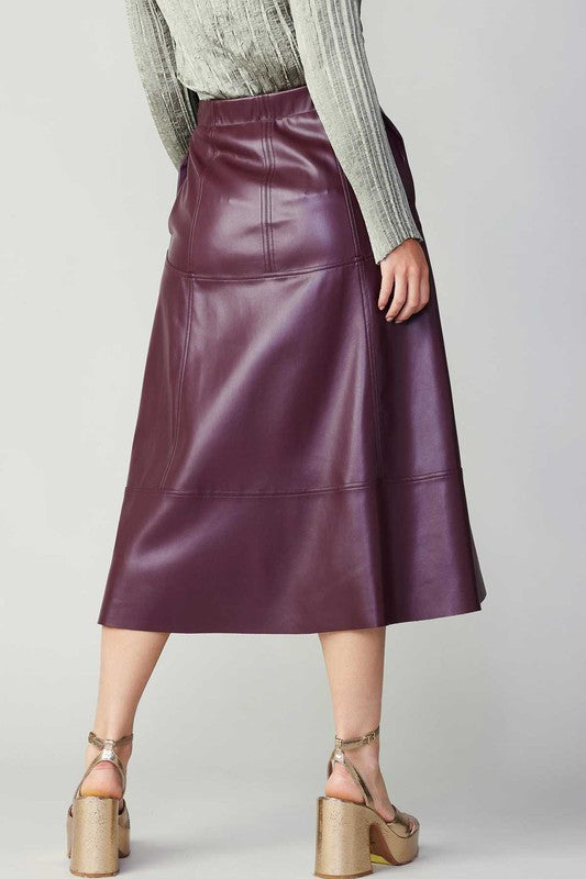 Burgundy Pu Midi Skirt