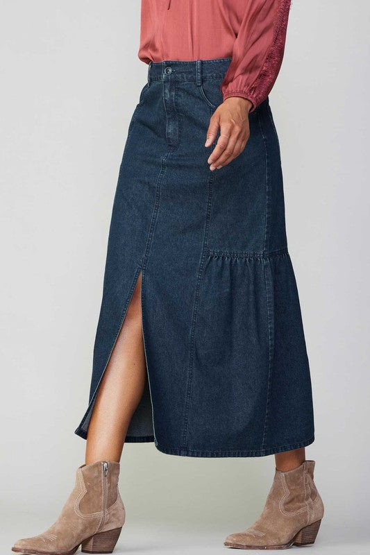 Indigo Denim Midi Skirt (Up to XL)