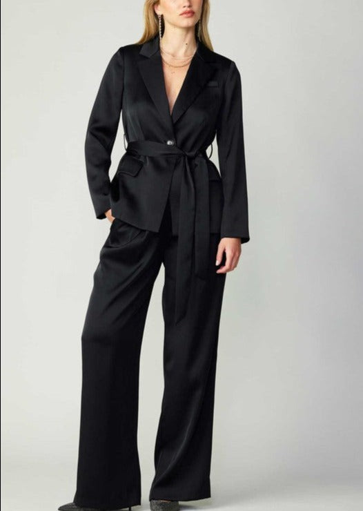 Buttoned Silky Pants (Black, Fuchsia)