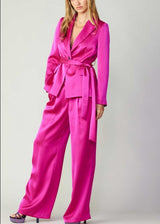 Buttoned Silky Pants (Black, Fuchsia)