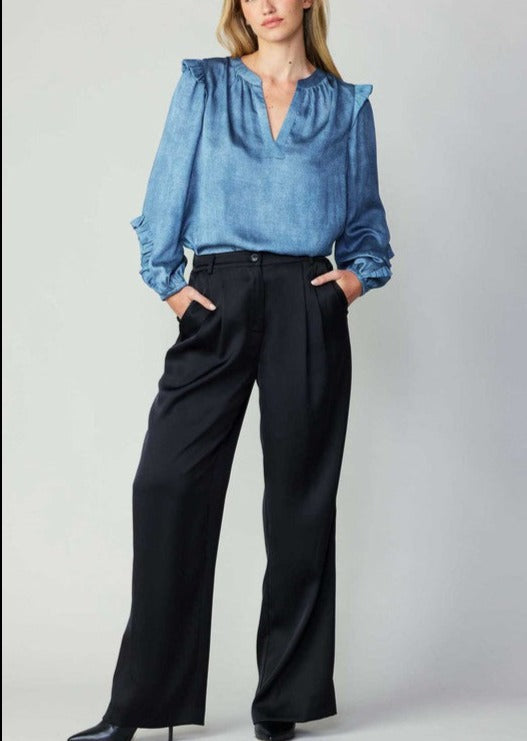 Buttoned Silky Pants (Black, Fuchsia)
