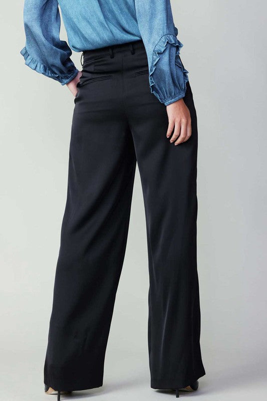 Buttoned Silky Pants (Black, Fuchsia)