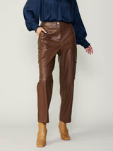 High Rise Leather Trouser (Brown, Dark Green)