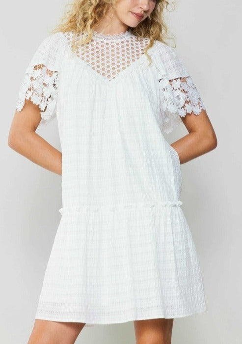 Contrast Lace Detail One Tier Dress