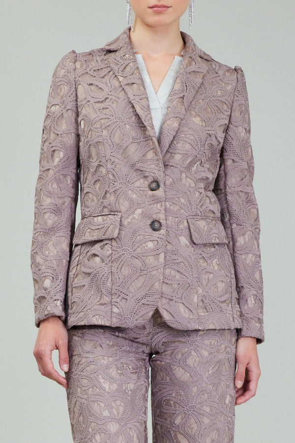 Lace Long-Sleeve Single-Breasted Blazer