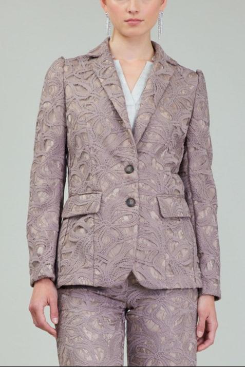 Lace Long-Sleeve Single-Breasted Blazer