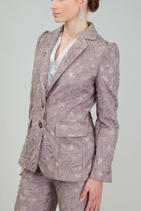 Lace Long-Sleeve Single-Breasted Blazer