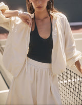 Cream Balloon Sleeve Zip-Up Jacket