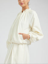 Cream Balloon Sleeve Zip-Up Jacket
