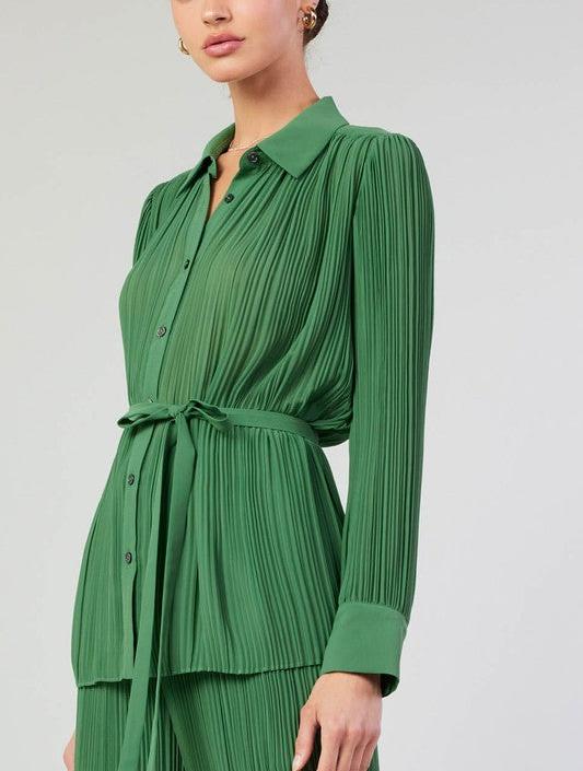 Pleated Button Down Shirt