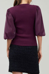 3/4 Organza Sleeve Woven Combo Sweater