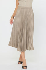 Pleated Rhinestone Midi Skirt
