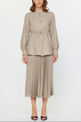 Pleated Rhinestone Midi Skirt